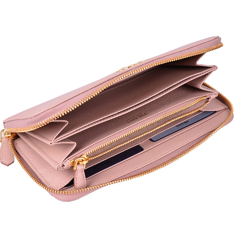 prada 普拉达 女士豆沙色皮质长款钱包 卡包 证件袋 1ml506 qwa f0770