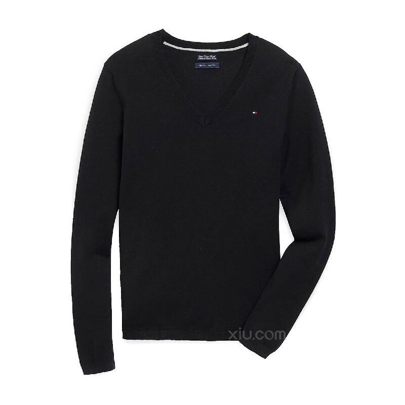 tommy hilfiger 汤米·希尔费格 女士纯棉logov领长袖毛衣 黑色 xl