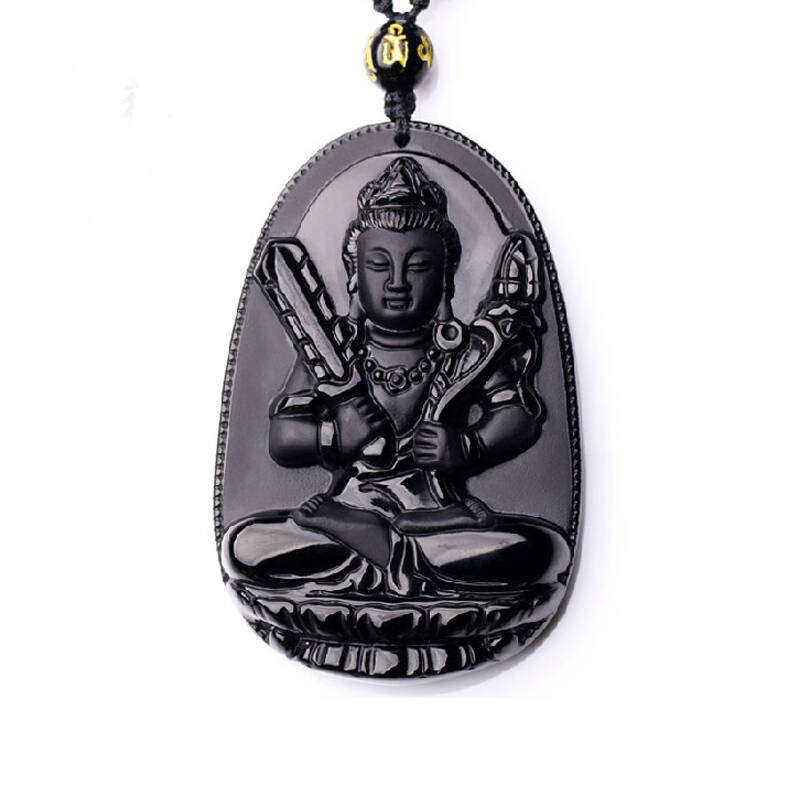 正品 开光5a极黑曜石守护神吊坠 虚空藏菩萨 生肖属牛属虎本命佛吉祥