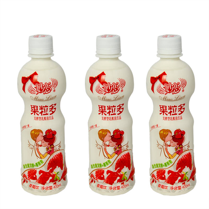 【京東超市】小洋人妙戀果粒多乳酸飲料草莓口味420ml*15