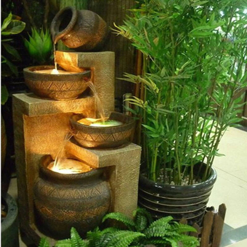 庭院装饰品 假山水景轮 大型落地复古流水摆件 小号配七彩灯带造雾75