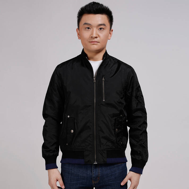 izod夹克男款黑色修身立领开衫外套拉锁男士装 正黑 l(180/100a)