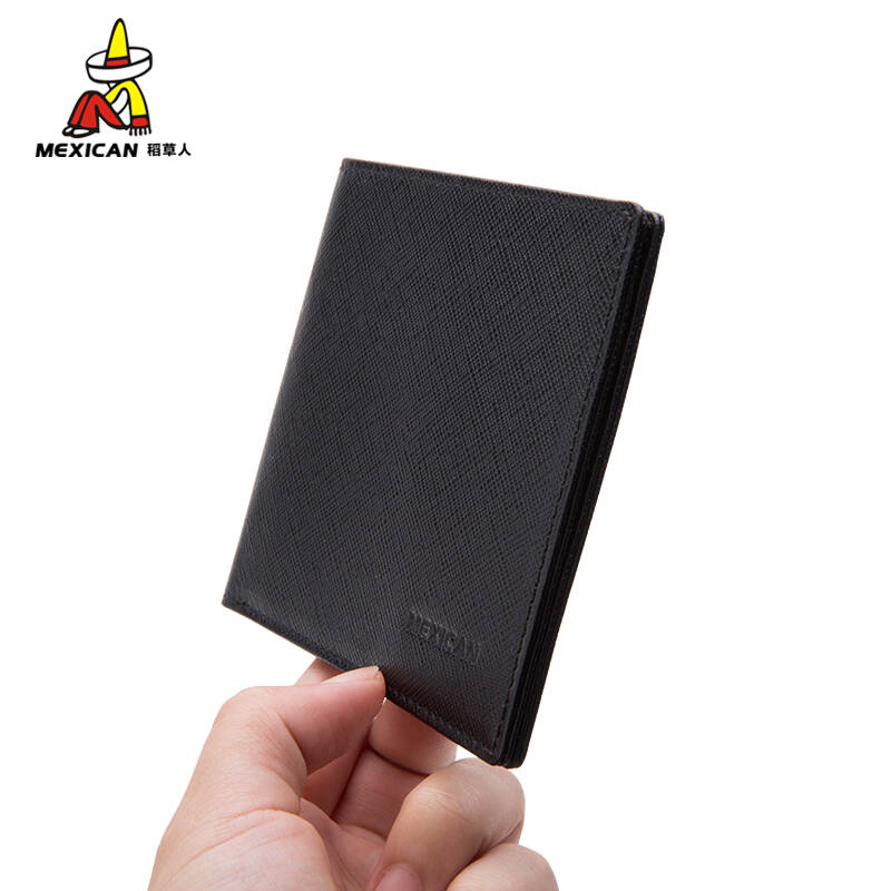 稻草人钱包男士短款 真皮超薄钱夹新款男式韩版休闲卡包潮 黑色