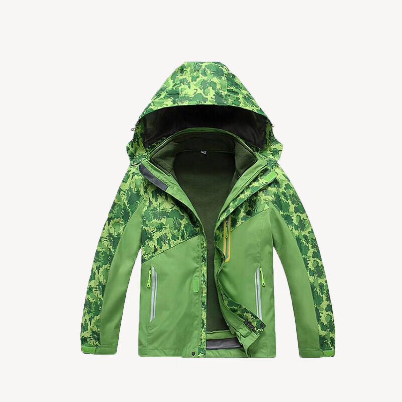 戶外兒童衝鋒衣兩件套防水迷彩保暖登山服 衝鋒衣褲 果綠色 xxl