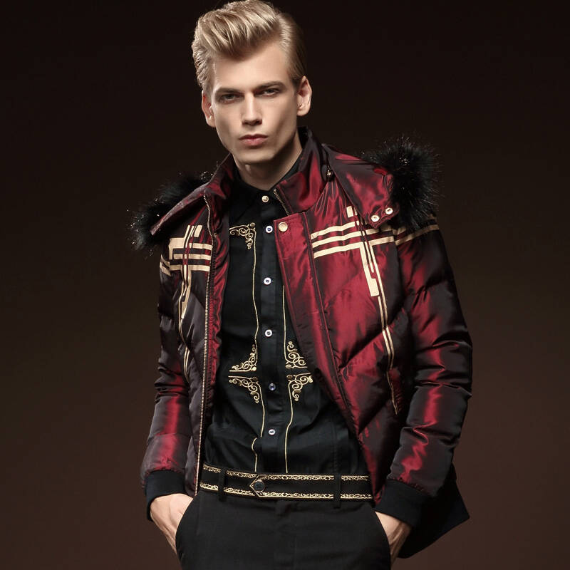 凡转2015冬季男士长袖连帽休闲外套保暖夹棉修身 羽绒服男510066 红色