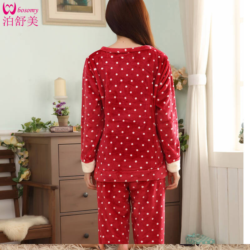 泊舒美bosomy睡衣法兰绒加厚保暖秋冬季情侣家居服套装 大嘴的猴 女款