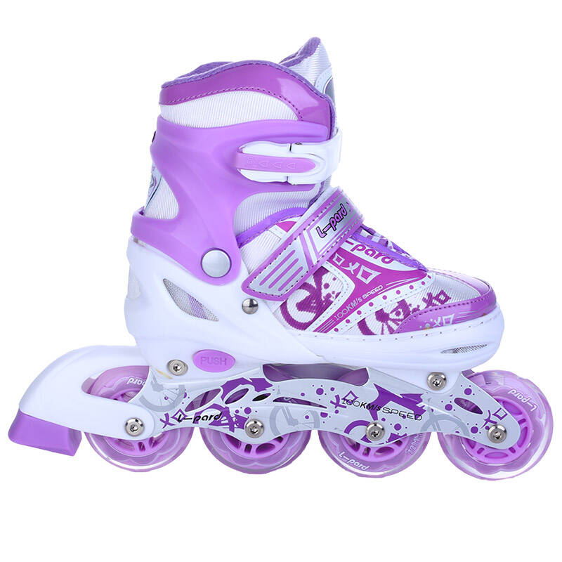 捷豹溜冰鞋闪光轮滑鞋可调直排轮儿童旱冰鞋男女孩初学溜冰鞋 紫色8轮