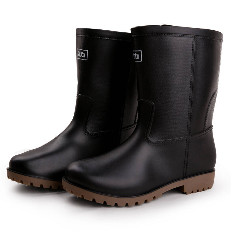 回力雨鞋工地鞋洗车鞋防滑套鞋黑色高筒中筒牛筋底防水鞋男士短筒钓鱼
