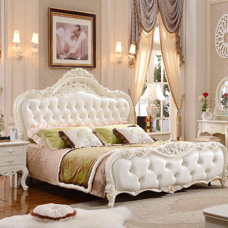 菲艺轩床 欧式双人床法式真皮实木公主床别墅卧室家具 套餐三(床 床垫