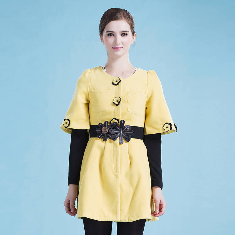 蓝丝黛(lansda) 毛呢风衣 j13314004100 黄色 xl