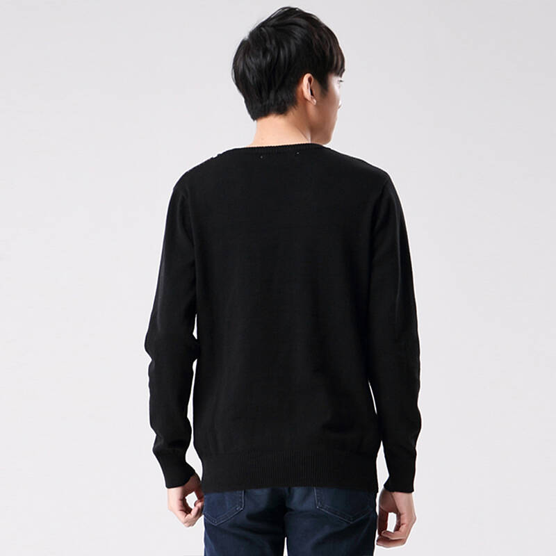 衣之纯2015秋冬新品男装针织衫 v领毛线衣打底几何图长袖款 黑色 xl