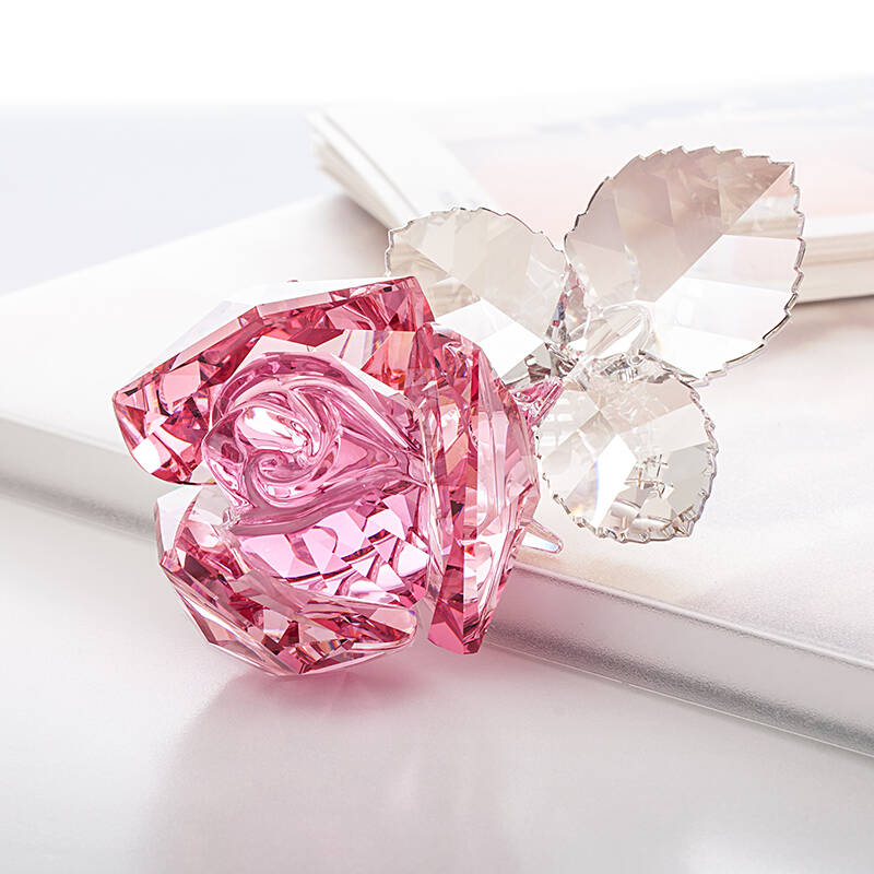 施华洛世奇 粉红色绽放玫瑰水晶摆件5094612【全球联保,附保修卡】