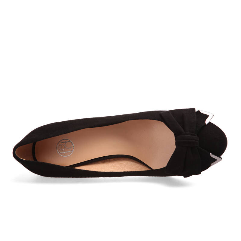 休闲舒适羊绒/牛皮蝴蝶结单鞋浅口高跟女鞋- - 黑色羊绒430103 38