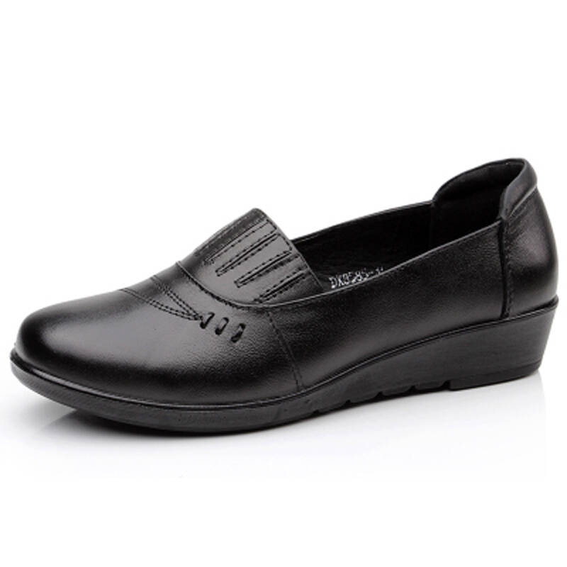 新款 真皮女式皮鞋 软底平跟 中老年妈妈鞋 大码女鞋 黑色 43 - 京东