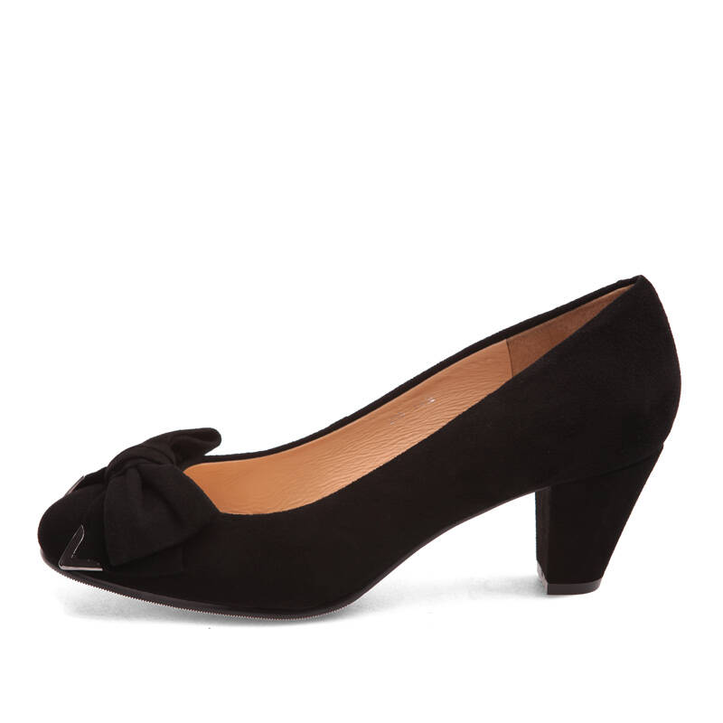 休闲舒适羊绒/牛皮蝴蝶结单鞋浅口高跟女鞋- - 黑色羊绒430103 38