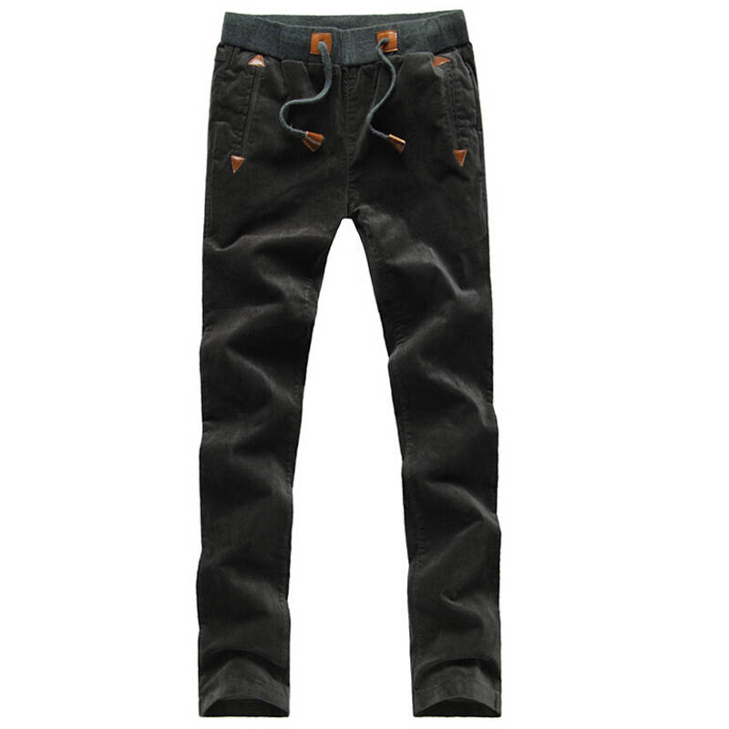 男士灯芯绒磨毛平绒休闲裤潮男长裤子有加大码肥佬多口袋男裤 灰色 32