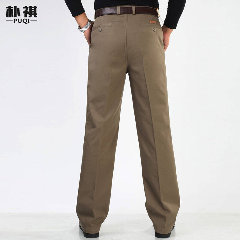 祺 冬季款中老年男裤纯棉高腰加绒休闲裤男宽松直筒双褶加厚男长裤子