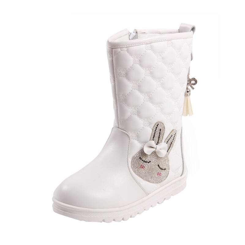 富罗迷女童靴子真皮棉鞋2014冬童靴女童鞋公主单靴儿童雪地靴 白色 27
