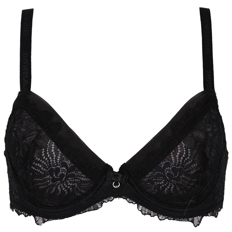 emporio armani 阿玛尼 女士黑色锦纶薄款蕾丝文胸 163501 5a204