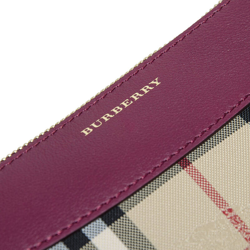 burberry 巴宝莉 女款horseferry系列格纹深梅红色织物配皮手拿包