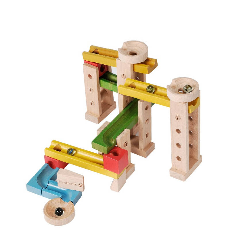 everearth 益智玩具 木制玩具弹珠轨道 拼插组装拼装积木玩具 dl370