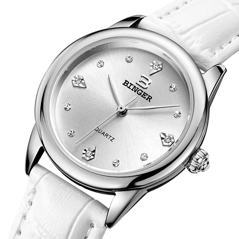 宾格binger手表女士贝母多彩皮带石英腕表女士手表防水手表商务表