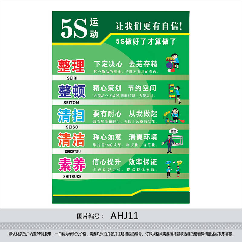 5s现场管理 5s宣传海报 5s挂图 5s宣传画 5s运动ahj11 户外型背胶纸
