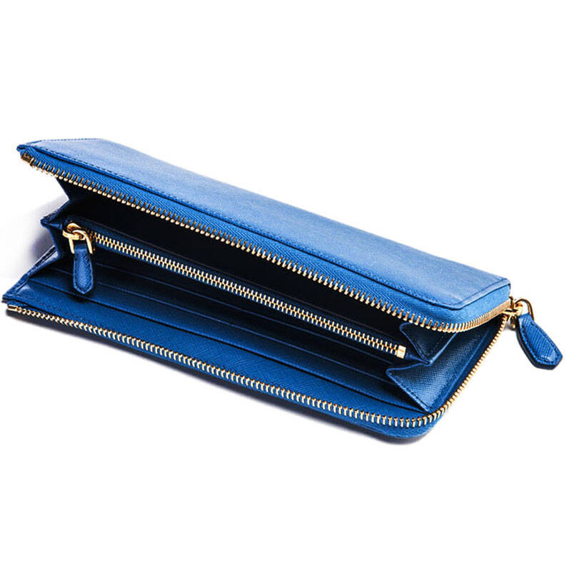 普拉达prada钱包蓝色 十字纹牛皮 女士长款拉链钱包 ts 1m1183 uzf f