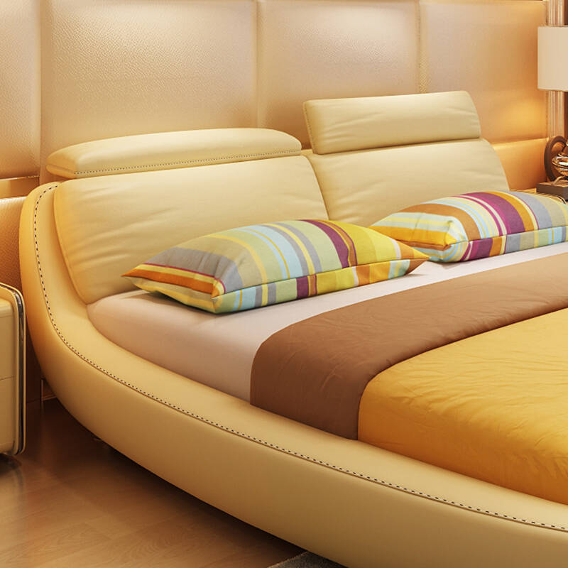 华纳斯 床 皮艺床真皮床简约双人床婚床 卡其色. 1500*1900(带高箱).