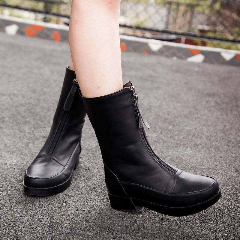 彼艾2015冬季女鞋雪地靴中筒靴保暖靴中跟女靴女棉鞋棉皮靴 黑色 39