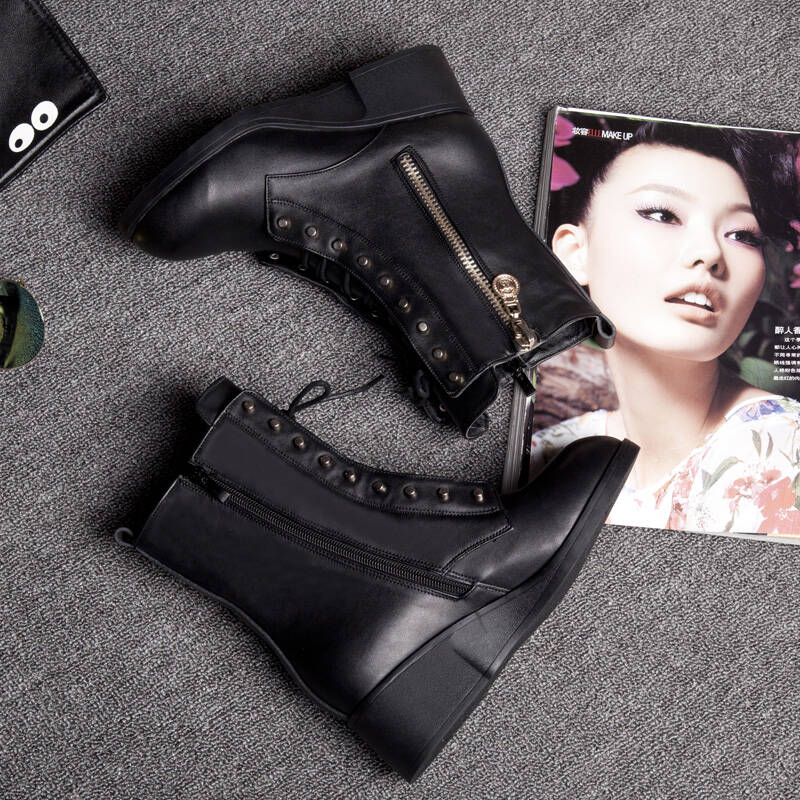 蒂雅堡尼女靴子时尚单靴踝靴坡跟短靴高跟马丁靴防水台女鞋潮lx6230