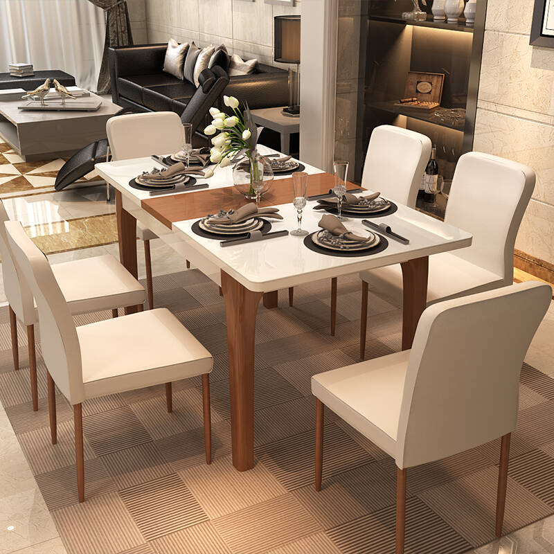 现代简约钢化玻璃六人餐桌椅组合小户型可伸缩折叠餐台饭桌 a款餐桌 8