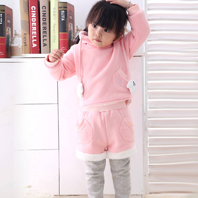 冬装儿童套装宝宝小手两件套女童套装c6 粉红色 11码(建议身高95厘米)