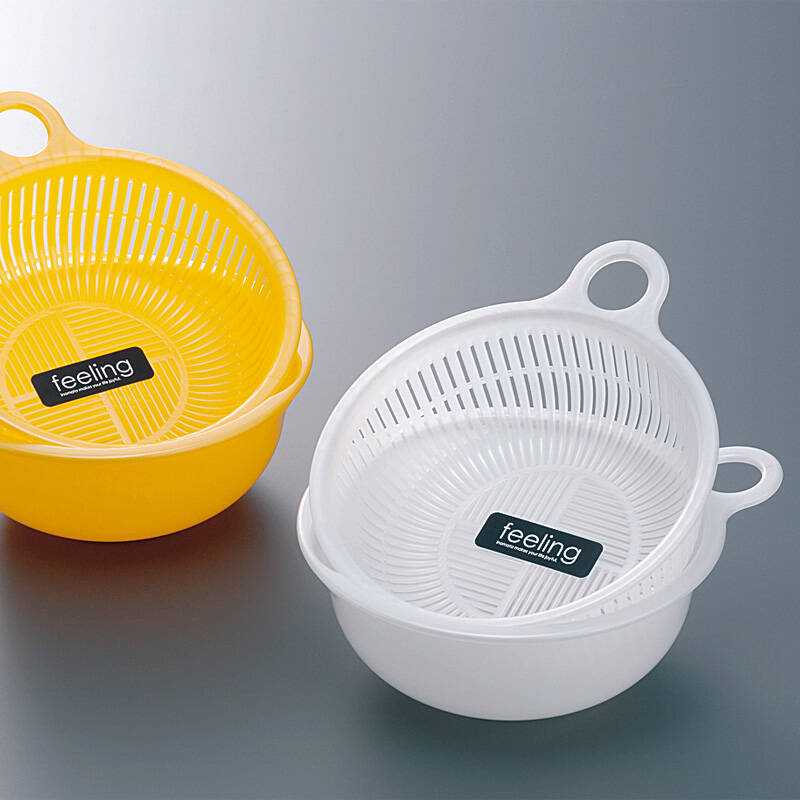 日本进口厨房蔬菜水果塑料沥水碗蔬果小篮子水果碗盘 白色-淘米箩