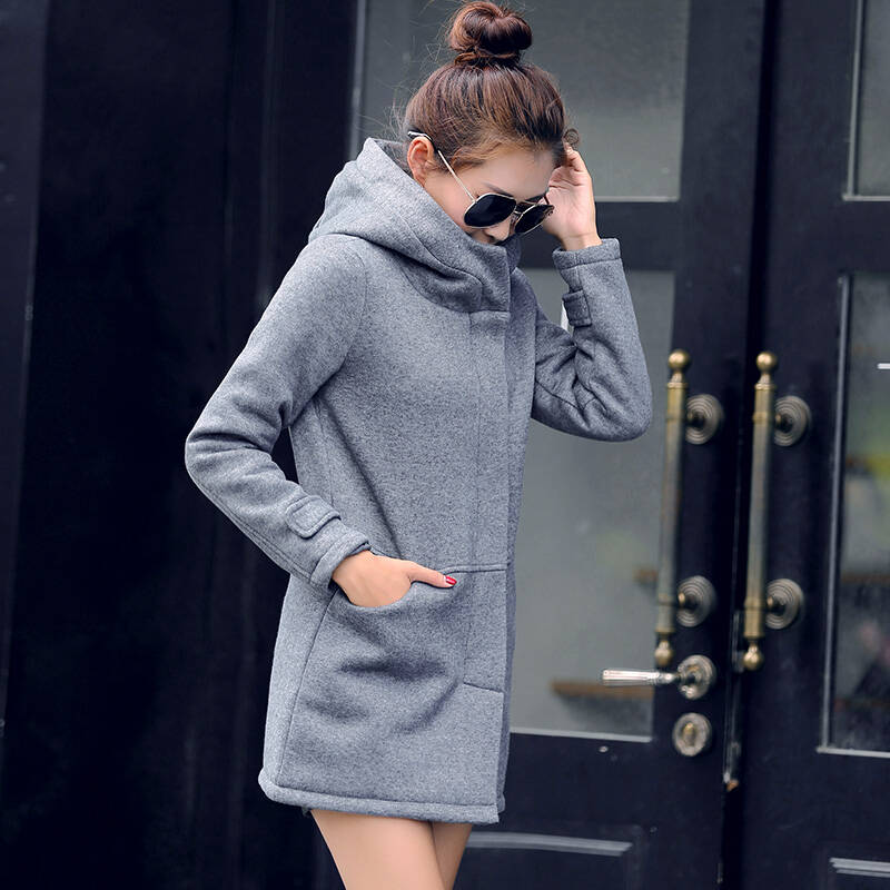 2015秋装新款女卫衣中长款修身外套女大码女装休闲开衫显瘦女卫衣 酒