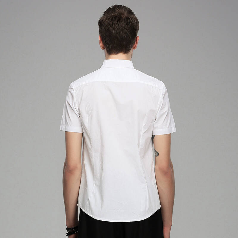 2016男士短袖白衬衫皮条拼接学院风青少年简约春夏装衬衣男潮 白色