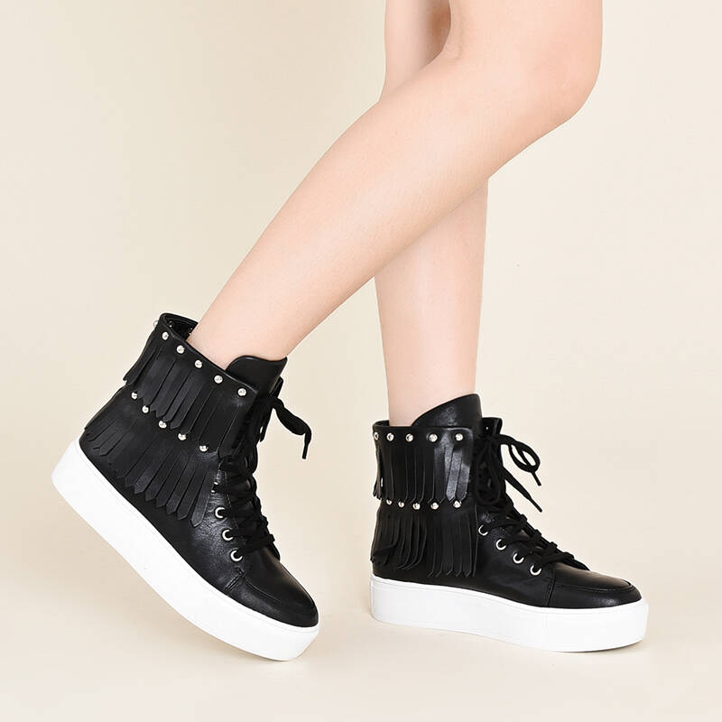 麦露迪2016新款欧洲站高帮鞋女真皮秋季铆钉运动休闲时尚系带平底女鞋