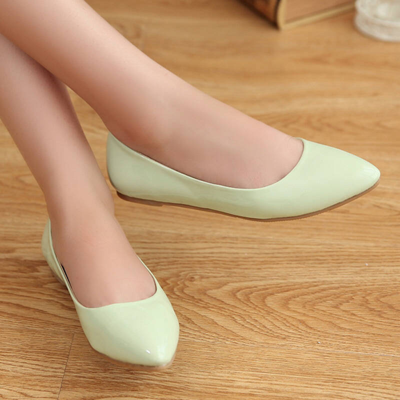 秀态平跟鞋女鞋子单鞋尖头鞋浅口鞋夏秋新款糖果色漆皮鞋 时尚百搭,四