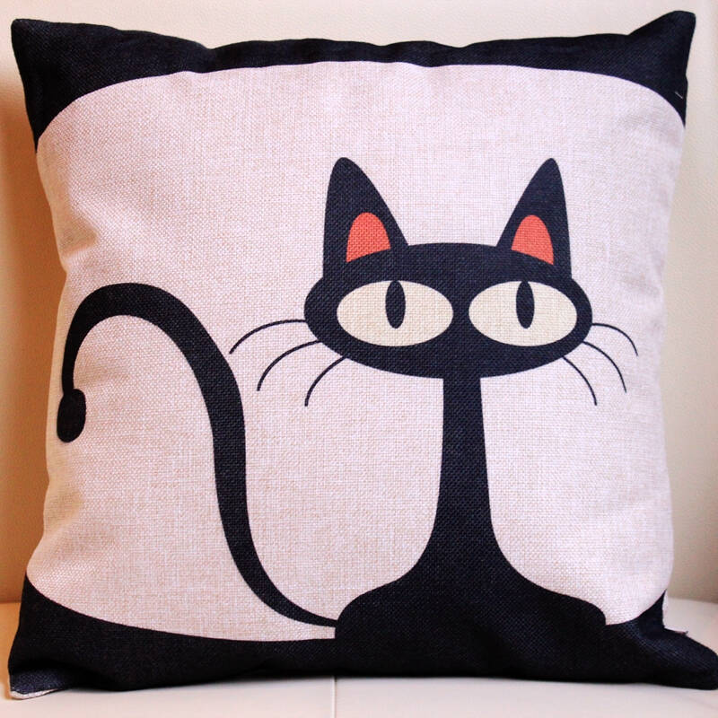 川岛屋 时尚卡通黑猫抱枕 靠枕坐垫沙发创意抱枕靠垫腰枕 黑底黑猫