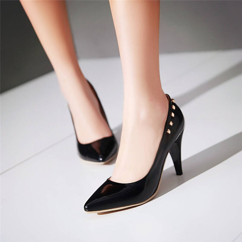 奇惠娅春秋新款尖头高跟鞋女单鞋性感细跟漆皮女鞋工作鞋红色婚鞋浅口