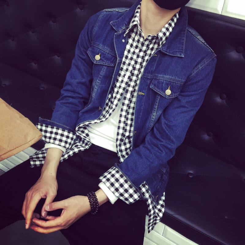 丹杰仕青少年秋装男士牛仔外套男修身韩版牛仔字母夹克潮男牛仔服上衣