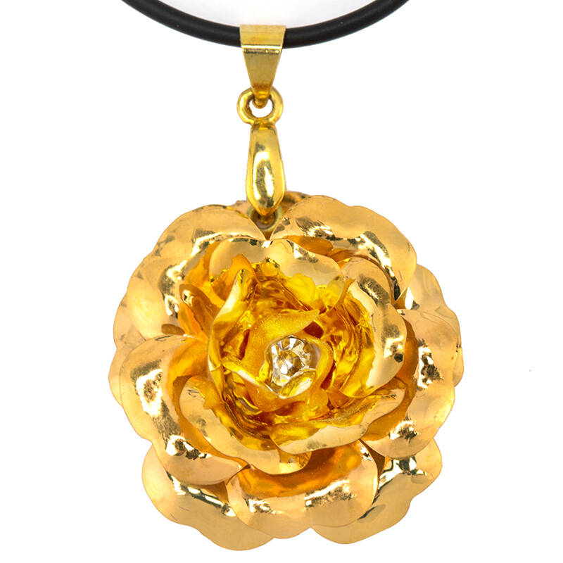 弥善 金箔玫瑰花吊坠项链毛衣链镀金玫瑰花女士饰品生日礼物送女朋友