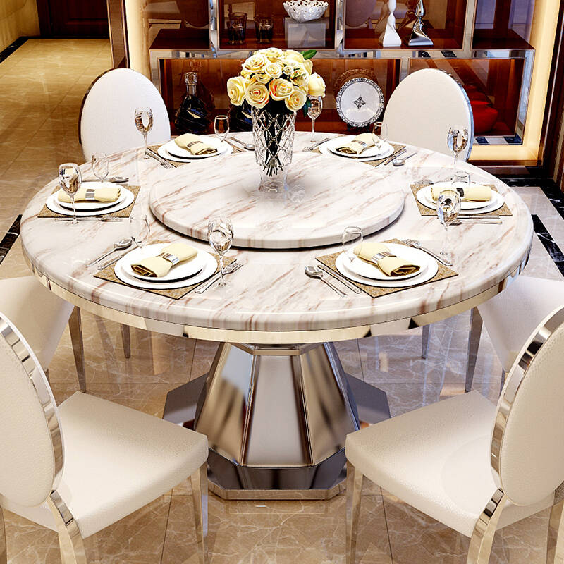 乐私 餐桌 大理石餐桌圆形餐台 1.3m 单个餐桌(带转盘)
