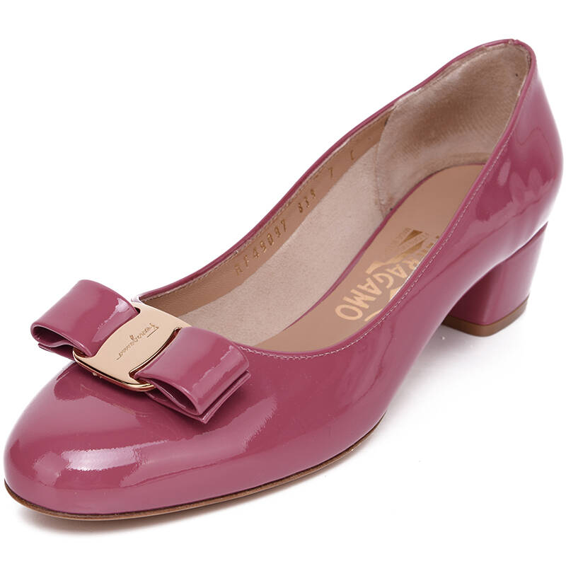 salvatore ferragamo 菲拉格慕 女士vara1系列樱花粉牛皮蝴蝶结低跟鞋