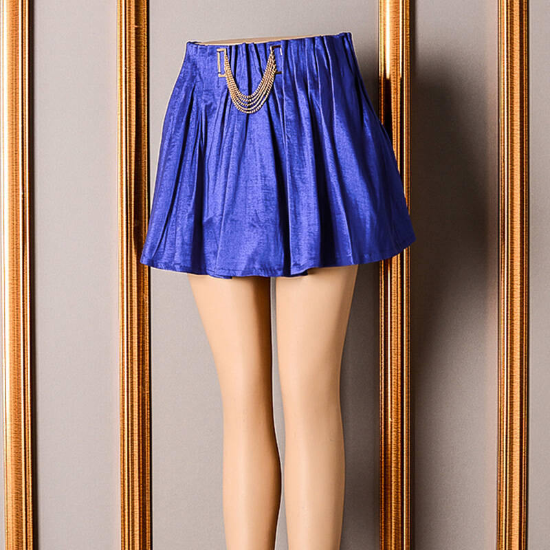 魅季歌儿 2016春款纯色松紧腰百搭百褶裙短裙 新品半身裙 宝蓝色 m