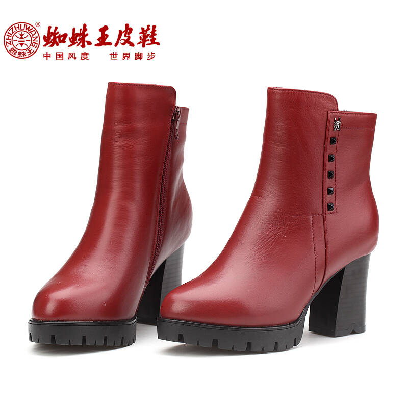 靴冬季新款棉靴子短毛绒高跟女鞋真皮防水台保暖短靴英伦骑士靴001695