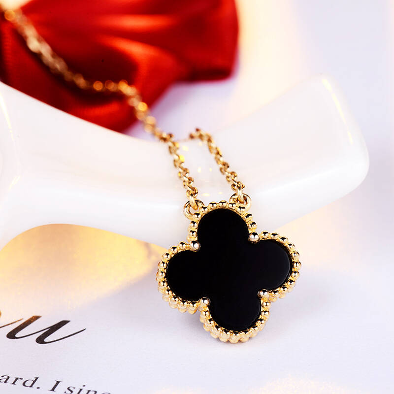 月石缘 四叶草戒指s925银戒指女 幸运四叶草玛瑙指环