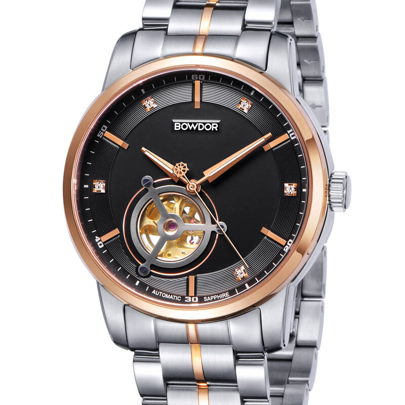 宝舵(bowdor)男士全自动机械表镂空钢带男表商务夜光防水男士专柜手表