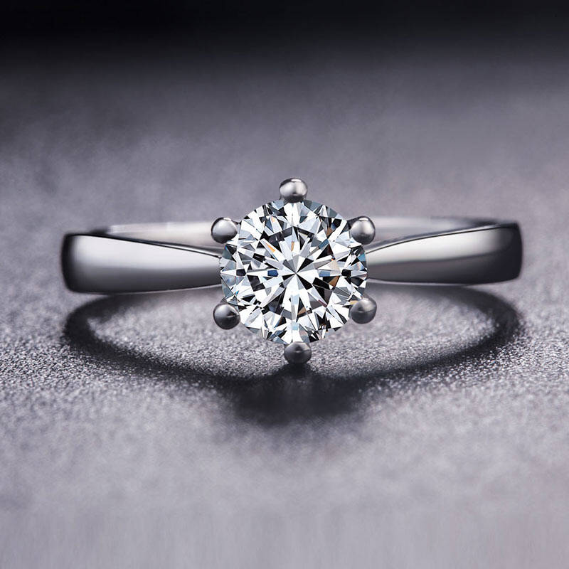 鑫万福 明眸 白18k金/pt950铂金六爪结婚钻石女戒指珠宝定制 求婚订婚