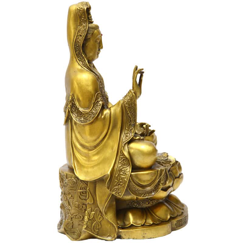 天祥缘 铜观音佛像摆件坐莲花观世音菩萨家居装饰摆设 1尺高30cm